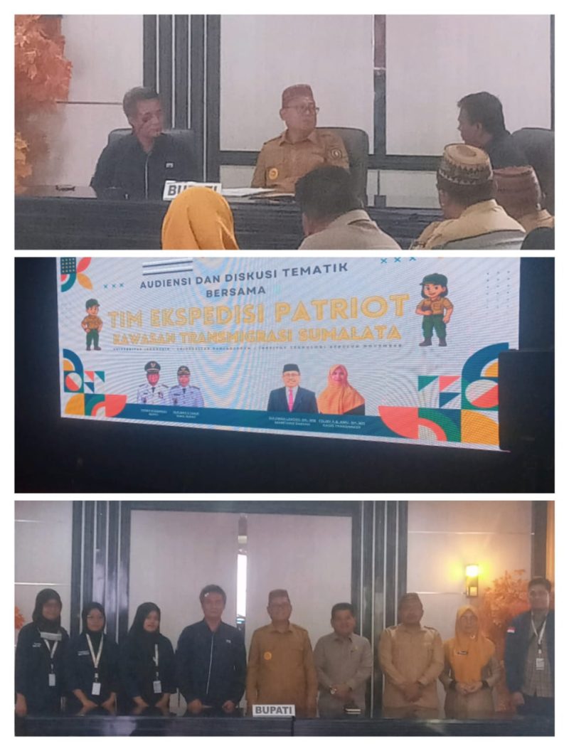 Bupati Gorut Thariq Modanggu saat menerima dan audiens dengan Tim Patriot Kementerian Transmigrasi