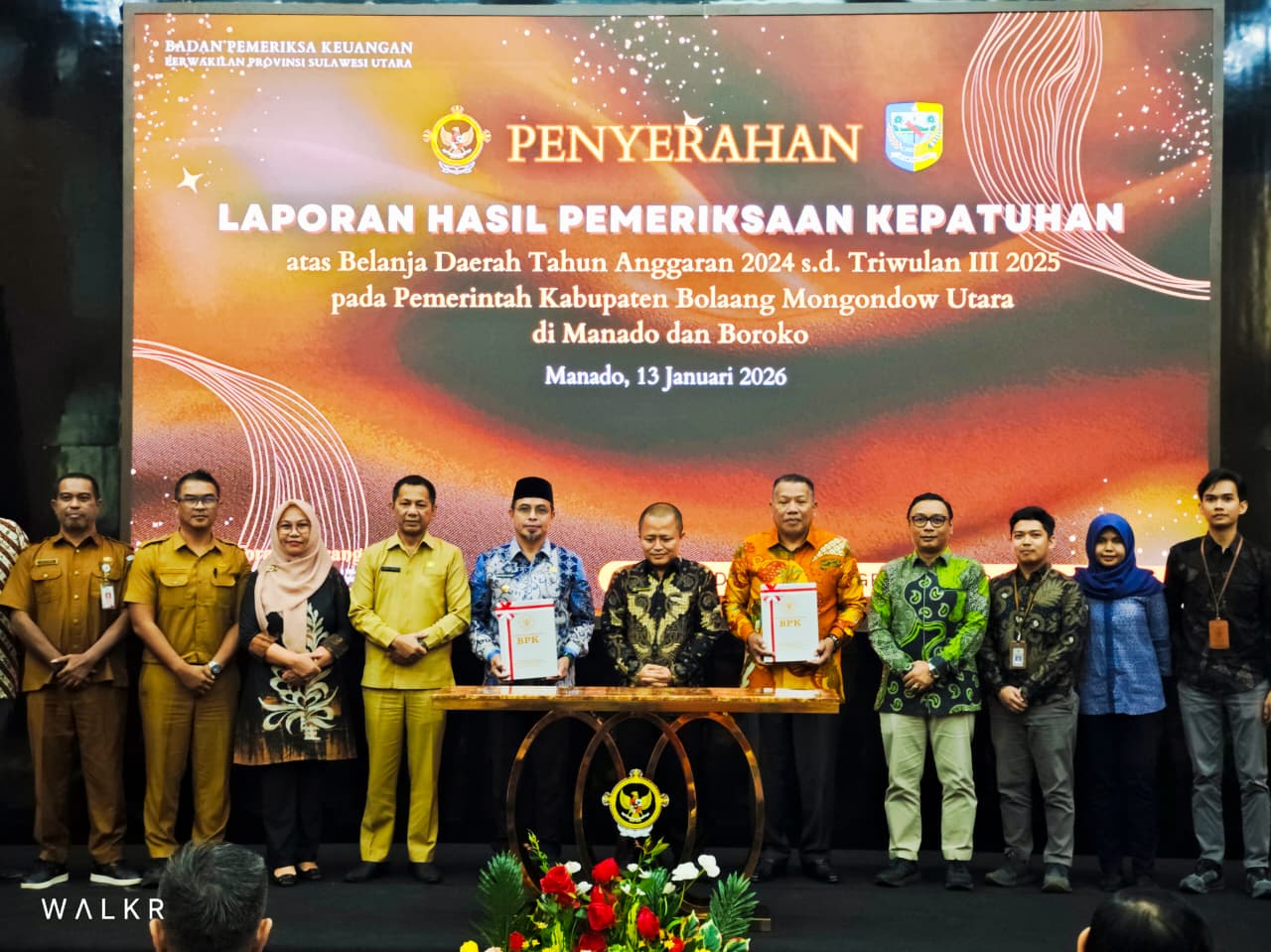 Bupati Kabupaten Bolaang Mongondow Utara (Boltara), Dr. Sirajudin Lasena, SE., M.Ec.Dev, menghadiri agenda penandatanganan dan penyerahan Laporan Hasil Pemeriksaan (LHP) Kinerja dan Pemeriksaan Dengan Tujuan Tertentu (DTT) Semester II Tahun 2025 yang diselenggarakan oleh Badan Pemeriksa Keuangan (BPK) Republik Indonesia Perwakilan Provinsi Sulawesi Utara, bertempat di Kantor BPK RI Perwakilan Sulut