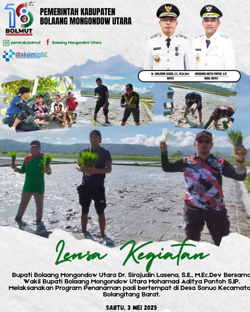 Bupati Dr. Sirajudin Lasena bersama Wakil Bupati Mohammad Aditya Pontoh saat proses pencanangan program penanaman padi varietas lokal (Foto Kominfo)