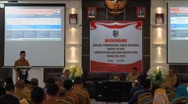 Bupati Boltara Dr. Sirajudin Lasena saat membuka dan memberikan sambutan di Musrenbang RPJMD 2025-2029