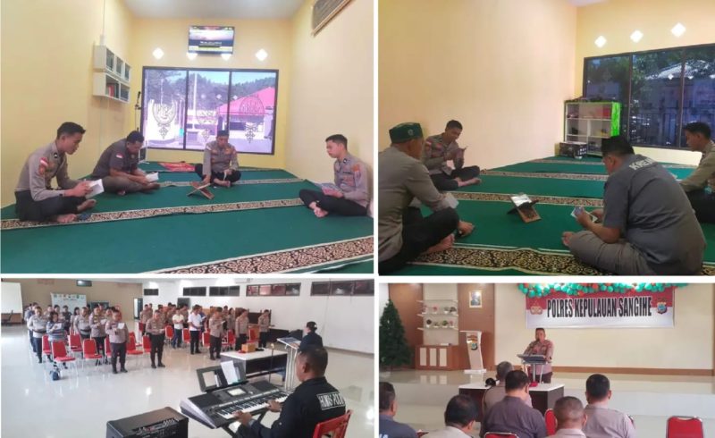 Nampak personel Polres Sangihe yang beragama Islam dan Kristen mengikut Binrohtal
