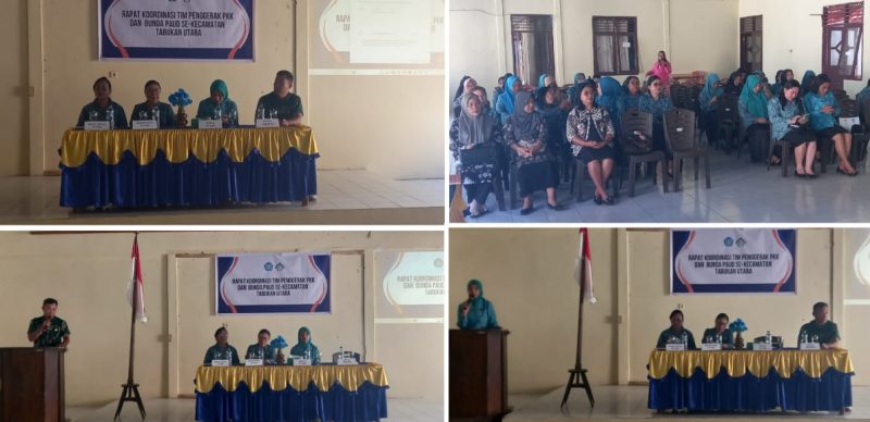 Camat Tabukan Utara, Marwan Nikiulu didampingi oleh Ketua PKK Kecamatan, Ny. Dahlia Nikiulu Soleman dan seluruh peserta rakor sinkronisasi Program Paud-PKK