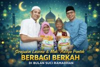 Bupati dan Wakil Bupati Boltara, menyerahkan bantuan sembako di momen safari ramadhan di Masjid Al-Amin, Desa Bolangitang II, Kecamatan Bolangitang Barat