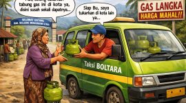 Ilustrasi emak-emak nitip tabung gas LPG 3 Kg pada sopir taksi