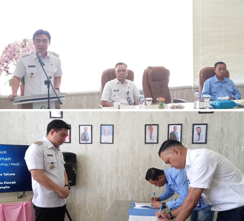Bupati Kabupaten Kepulauan Sangihe, Michael Thungari Menyaksikan Penandatanganan MOU RSUD Liunkendage dengan Dekopinda Sangihe