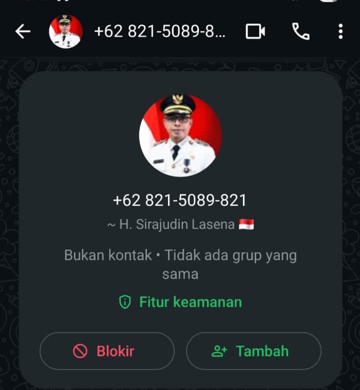 Waspada penipuan via WhatsApp yang mengatasnamakan Bupati Boltara