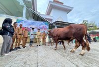 Bantuan hewan kurban dari Presiden Prabowo Subianto, diserahkan langsung oleh Bupati Boltara Sirajudin Lasena kepada pengurus DKM Mesjid Besar Fastabiqul Khairaat di Desa Padang, Kecamatan Bintauna.