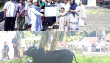 Penyerahan Hewan Qurban Oleh Anggota DPRD Sangihe, Jais Salele di dampingi Istri dan Anak kepada Ketua Panitia Qurban Abdurahman Padarat yang di Saksikan oleh Jama'ah Masjid Imaduddin Bahu.