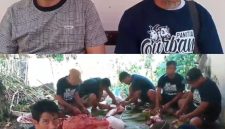 Ketua Panitia Qurban Masjid Imaduddin Bahu, Abdurahman Padarat bersama denga Anggota DPRD Sangihe Jais Salele serta Panitia Qurban Lainnya