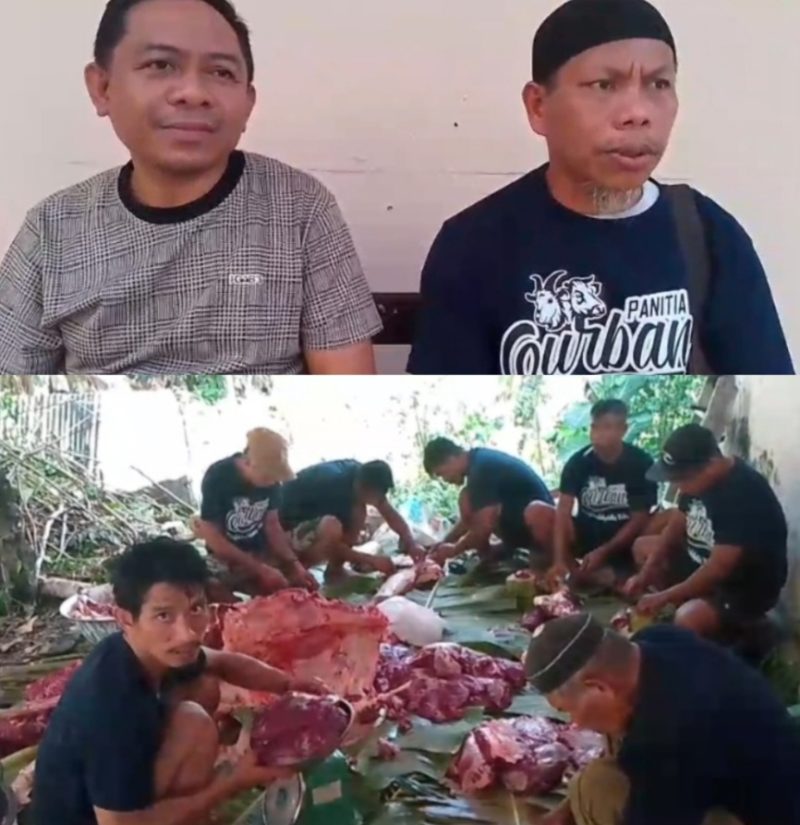 Ketua Panitia Qurban Masjid Imaduddin Bahu, Abdurahman Padarat bersama denga Anggota DPRD Sangihe Jais Salele serta Panitia Qurban Lainnya
