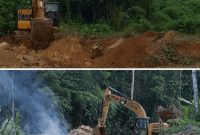 Foto Dugaan Aktivitas tambang ilegal menggunakan alat berat excavator di desa Huntuk, Kecamatan Bintauna