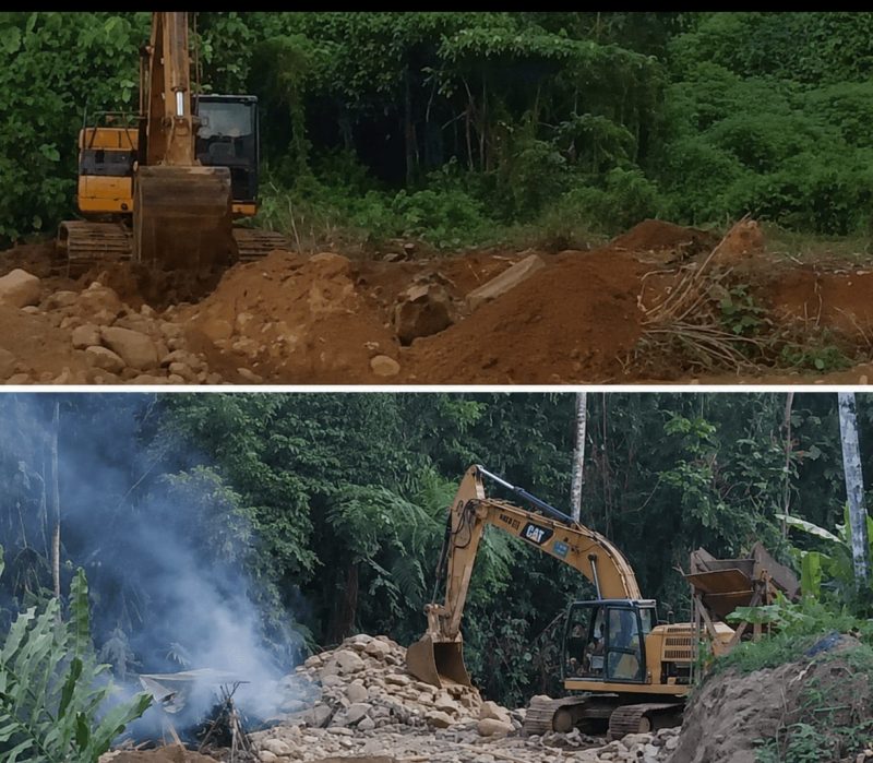 Foto Dugaan Aktivitas tambang ilegal menggunakan alat berat excavator di desa Huntuk, Kecamatan Bintauna