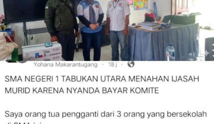 Menyikapi informasi yang sempat viral di media sosial terkait dugaan penahanan ijazah siswa di SMA Negeri 1 Tabukan Utara, Kabupaten Kepulauan Sangihe, Dewan Pengurus Cabang (DPC) Jaringan Pendamping Kebijakan Pembangunan (JPKP) Tabukan Utara melakukan klarifikasi langsung ke pihak sekolah,