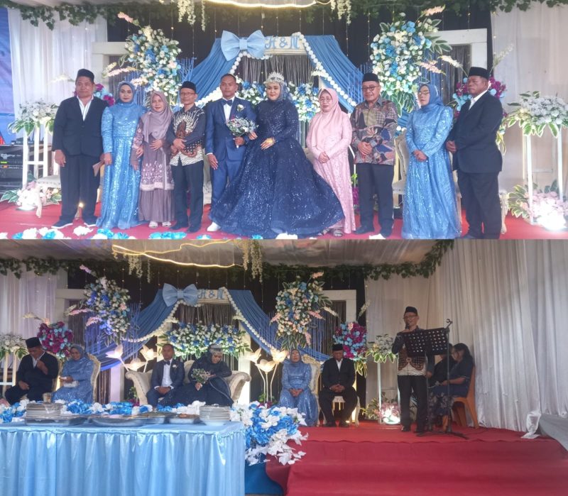 Kakan Kemenag Kabupaten Kepulauan Sangihe H. Kusnadi bersama dengan Kedua Pengantin