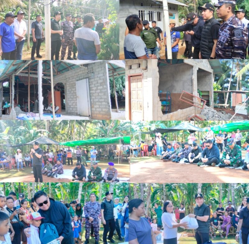Bupati Kabupaten Kepulauan Sangihe Michael Thungari bersama Wakil Bupati Tendris Bulahari dan Jajaran Forkompinda 
Meninjau lokasi gempa di Kampung Matutuang