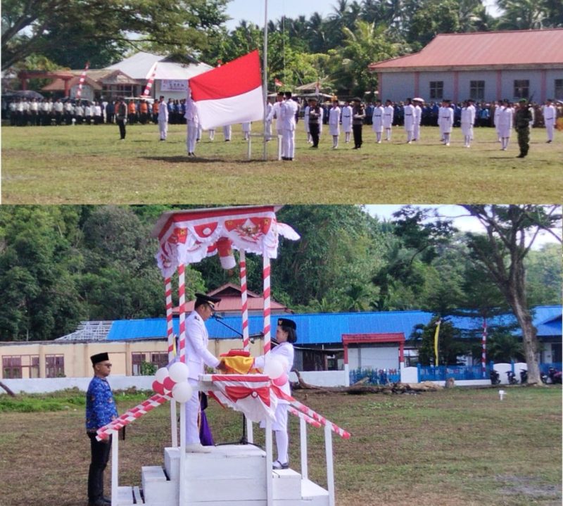 Proses Pemberian Bendera Pusaka Merah Putih Oleh Camat Tabukan Utara.
dan Pengibaran Bendera Merah Putih