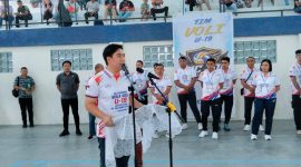 Bupati Kabupaten Kepulauan Sangihe Michael Thungari sedang membacakan sambutan Gubernur Sulawesi Utara