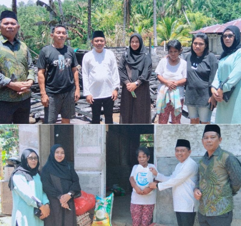 Jais Salele meninjau titik lokasi rumah yang terbakar dan menyerahkan langsung bantuan kepada Ibu Anasing Mamuka