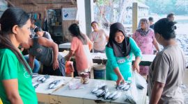 Febriyanti Sambaiyang penjual Ikan di pasar ngalipaeng sedang melayani Pembeli