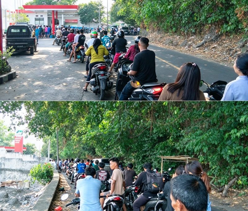 Antrian di SPBU Petta Kecamatan Tabukan Utara